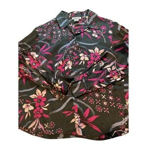 Style & Co Collection Black Floral Silk Button Down Blouse Women's Size 8